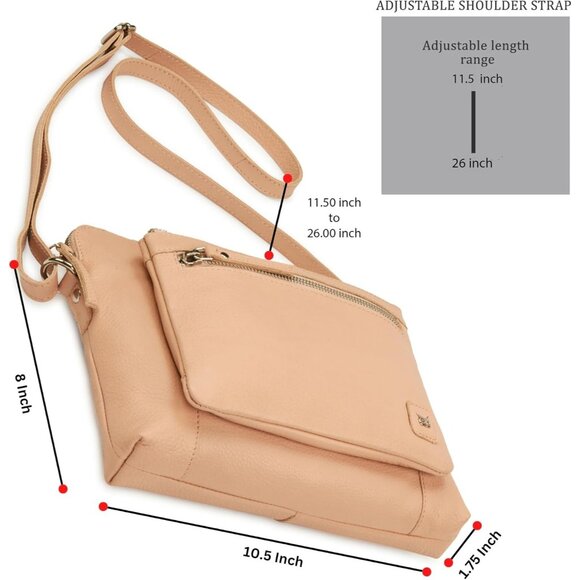 Women Nude Imported Leather Polyester Crossbody Sling Shoulder Crossover Bag - Picture 3 of 6